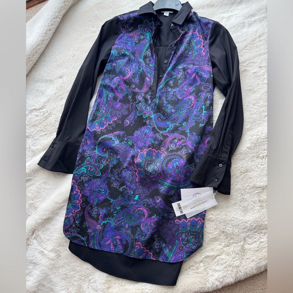Per Se Black and Purple Paisley Blouse